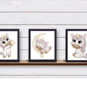 Set of 3 UNFRAMED Wall Art Prints Baby Unicorn Dreams for Nursery Baby Shower